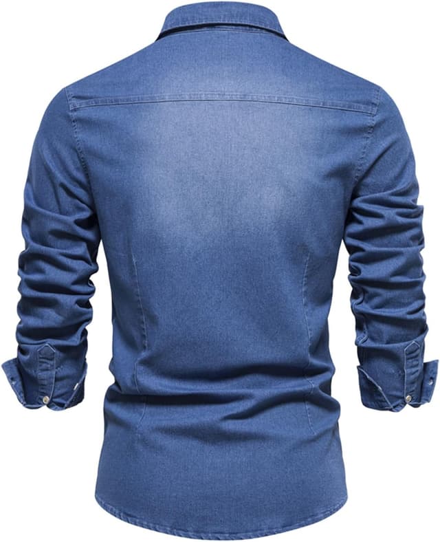 Detalle de Morbuy men’s denim shirt jacket (regular fit) in black with pockets