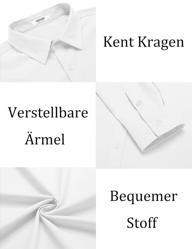 Detalle de COOFANDY Chemise homme unie à manches longues extensible, col Kent et poche poitrine