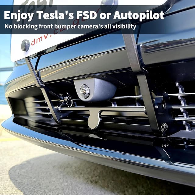 Detalle de TesFram 2026 Tesla Model 3 Front License Plate Holder (No-Drill, Lockable, No Block Camera Visibility)