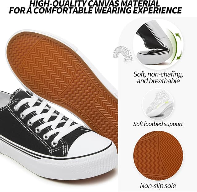 Detalle de Adokoo Canvas Tennis Shoes for Women (Low Top) — White/Black Lace-Up Casual Sneakers
