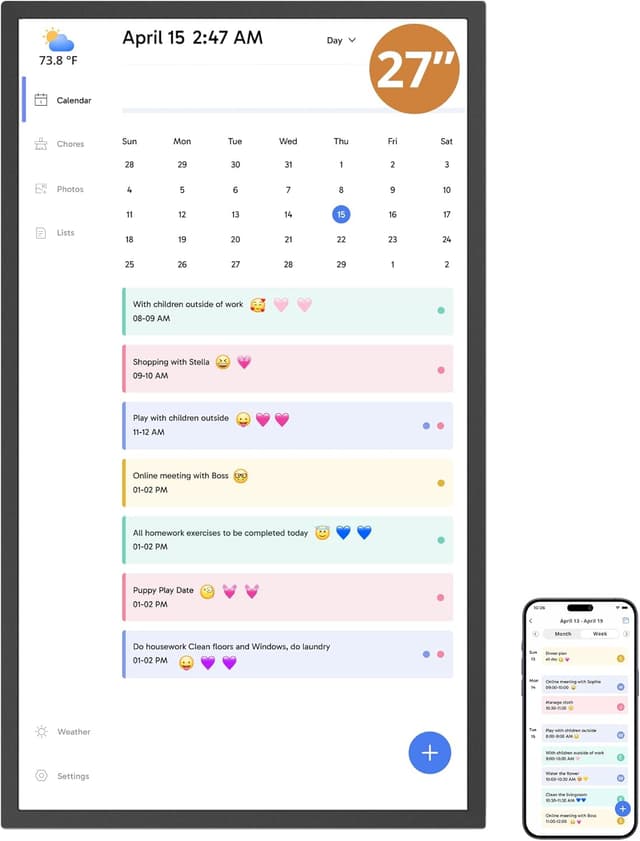 Detalle de Dragon Touch calendrier numérique 27 pouces (1920×1080) avec mémoire 32 Go et support mural pivotant