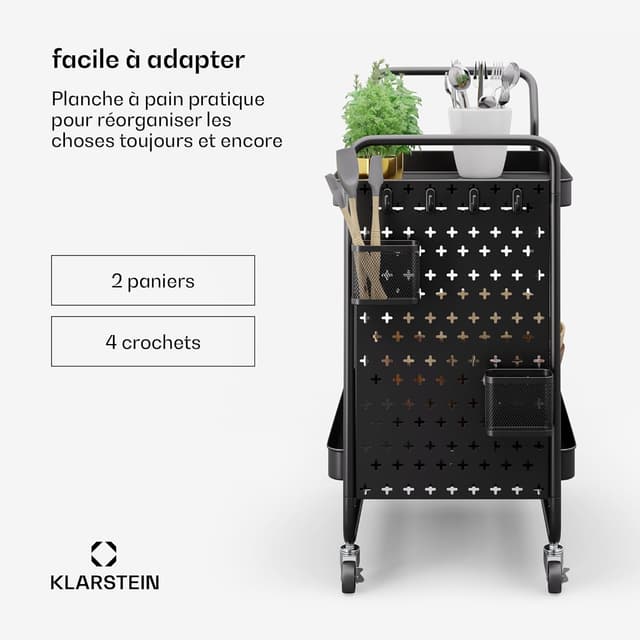 Detalle de Klarstein Desserte à roulettes compacte à 3 niveaux pour cuisine et bar