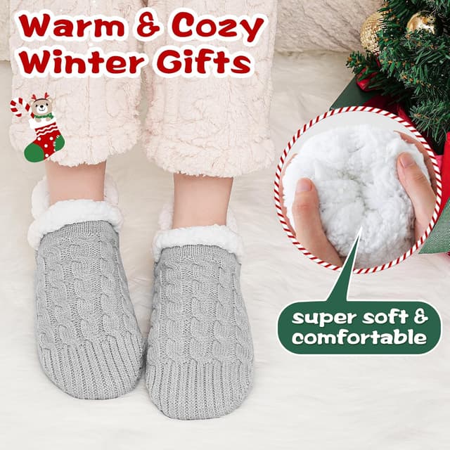 Detalle de Niorasen Fluffy Slipper Socks (UK 4–9) with Grippers – Warm non-slip bed socks