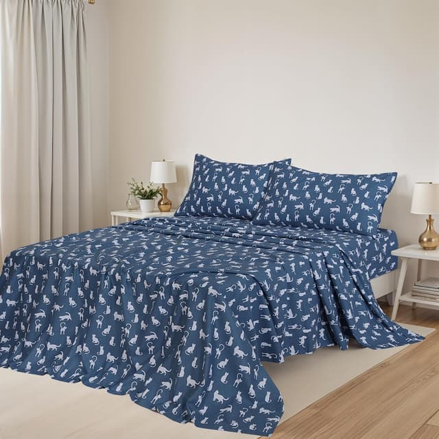 Detalle 2 de ZOYER Queen Flannel Sheets Set (100% Cotton) - Double Brushed, 16-Inch Deep Pockets, White Cat, 4-Piece