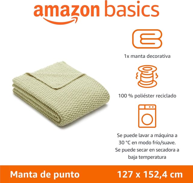 Detalle 2 de Amazon Basics Manta Arrullo Tejida Verde Salvia 127x152 cm