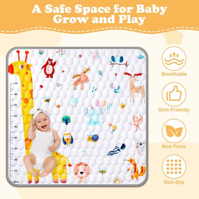 Detalle de Aolso Baby Spielmatte 127x127 cm – faltbare Krabbeldecke mit rutschfestem Silikon (Landtiere)