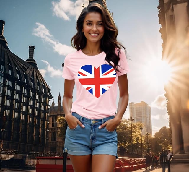 Detalle de Qskall women’s Union Jack T-shirt with heart print