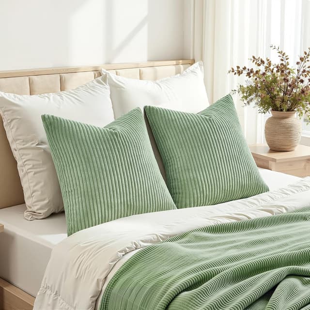 Thumbnail 6 de Topfinel 2er-Set Kissenbezug 50x30 cm grün aus Kordsamt mit gestreiftem Muster