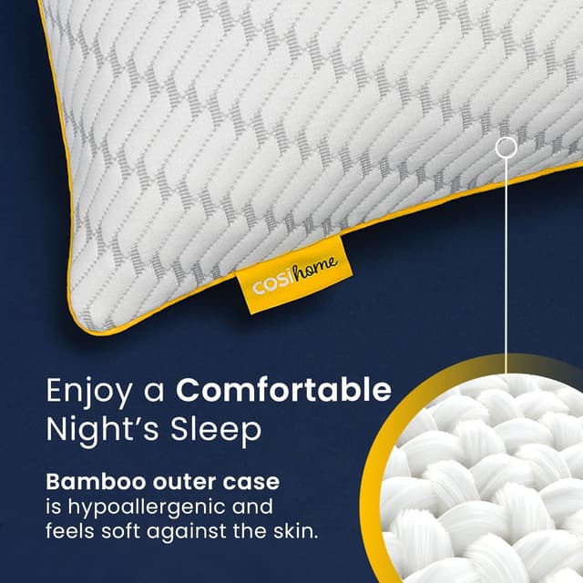 Detalle 2 de Cosi Home Luxury Memory Foam Pillows 2 Pack with Bamboo Cover (71 x 45cm) – Adjustable Cooling Support