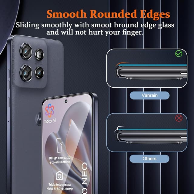 Detalle de Vanrain Panzerglas für Motorola Moto Edge 50 Neo/60 Neo (2+2 Stück) – HD Schutzfolie & Kameraschutz mit 9H