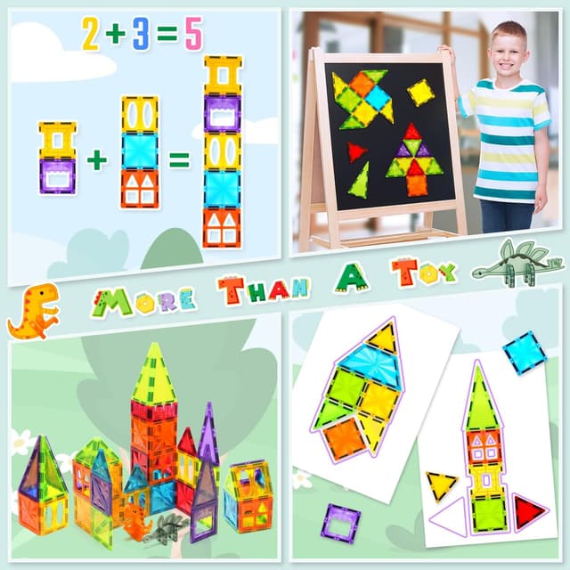 Detalle de Theefun 52-teilige magnetische Bausteine (Magnetspielzeug) für Kinder ab 3 Jahren – bunte Tier-Themen