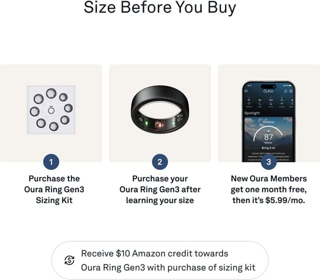 Detalle de Oura Ring Gen3 Horizon (Misura 13) Stealth: monitora sonno, frequenza cardiaca e fitness, fino a 7 giorni di batteria