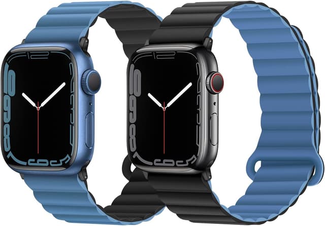 Detalle de Anlinser reversible magnetic Apple Watch strap for 38/40/41/42/44/45/46/49mm (Black/Blue) with adjustable loop