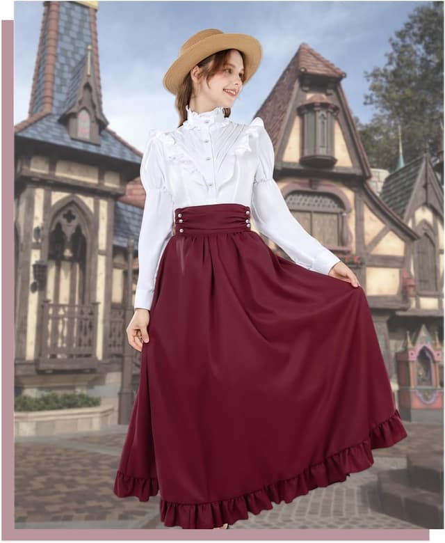 Detalle 2 de CR ROLECOS Mittelalterkleid für Damen (2-teiliges viktorianisches Kostüm) – viktorianische Bluse, Rock & Korsett
