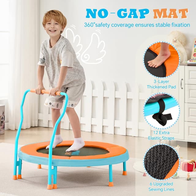 Detalle de SPORTSOUL Mini Trampoline for Kids (Ages 3–6) with Super Safe Foam Handle Bar, 3ft Toddler Trampoline