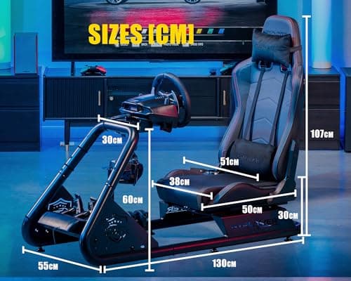 Detalle de GTPLAYER Simulator Cockpit con altavoces 3D: soporte de volante ajustable y asiento para sim racing