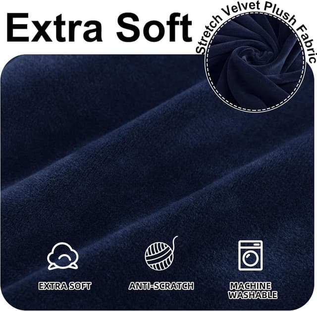 Detalle de Ystyle Housse de canapé en velours extensible 3 places bleu foncé