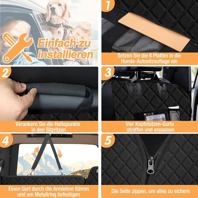 Detalle 2 de Vinstatin Hundedecke für die Auto-Rückbank (132x66 cm) – wasserdicht, kratz- und reißfest mit Hartschalenboden