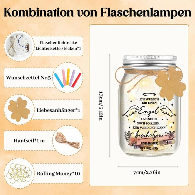 Detalle 2 de Hiipeefeel Engel LED Flaschenlicht 13x7 cm