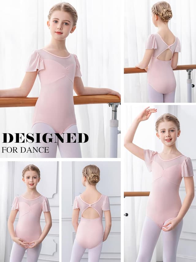 Detalle de Bezioner girls’ ballet leotards (puff sleeve) for ages 2–10