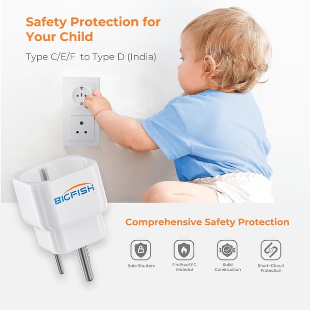 Detalle 1 de Bigfish Reiseadapter Typ D (2er-Set) für Indien/Nepal/Sri Lanka (teilweise) – EU auf Typ-D Steckdosen, weiß