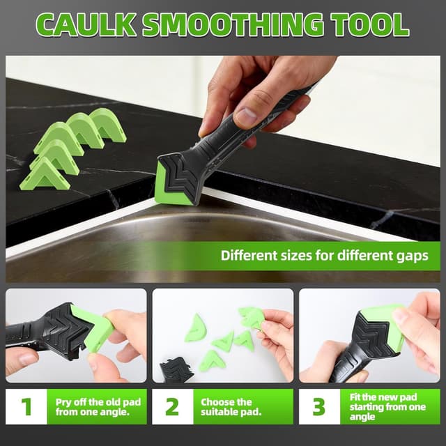 Detalle de 5 in 1 Silicone Caulking Tool Kit for Sealant Removal & Finishing (Green) with 6 Silicone Pads