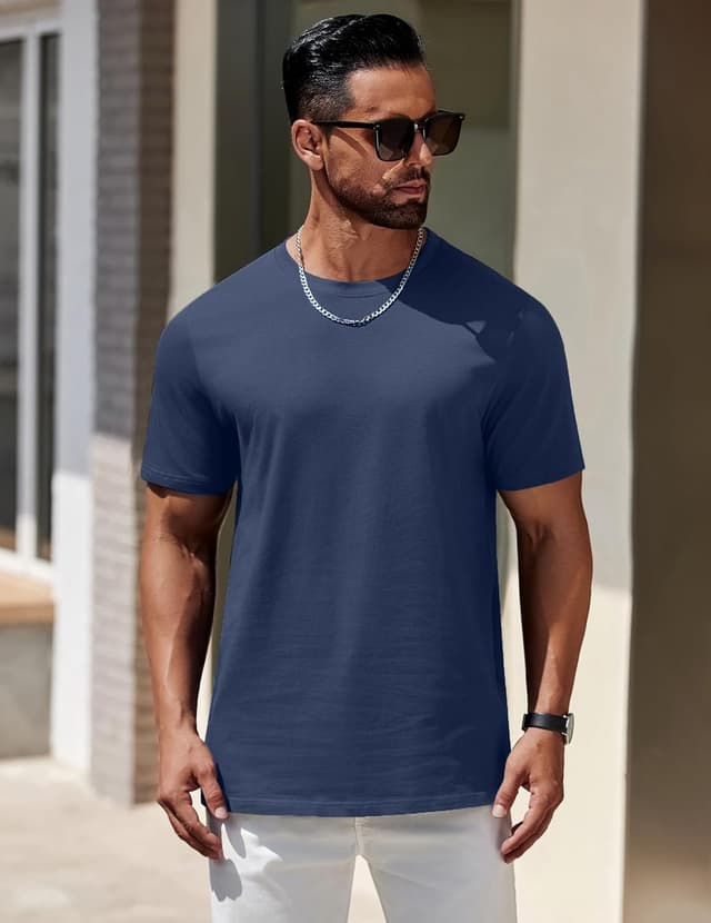 Detalle de COOFANDY T-shirt homme en coton biologique à col rond et manches courtes