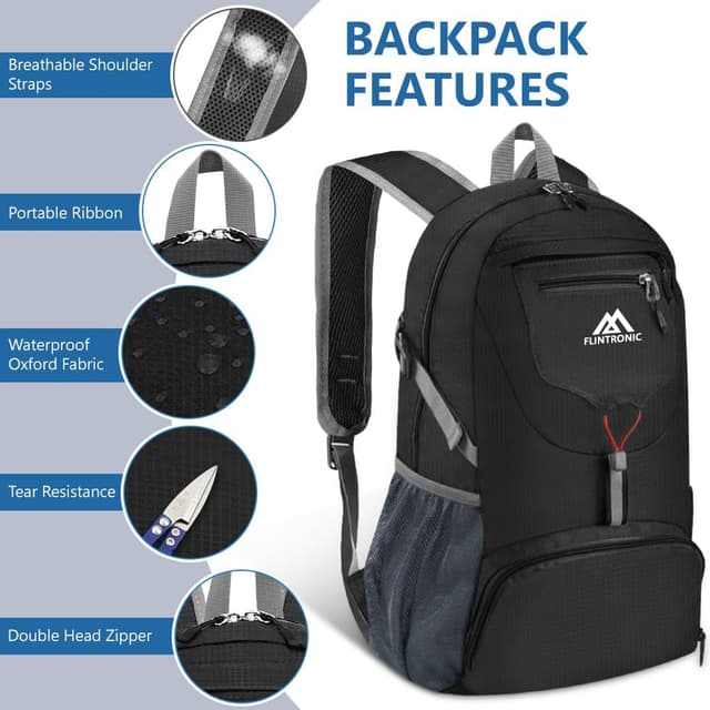 Detalle de flintronic Zaino pieghevole ultraleggero da trekking e ciclismo (20 litri) impermeabile
