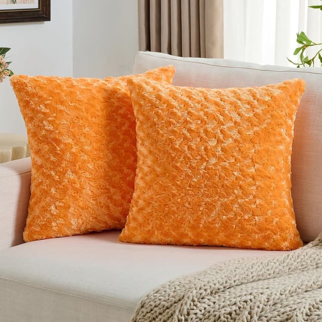 Detalle de Ystyle housses de coussin 45x45 cm en courte peluche (lot de 2) orange