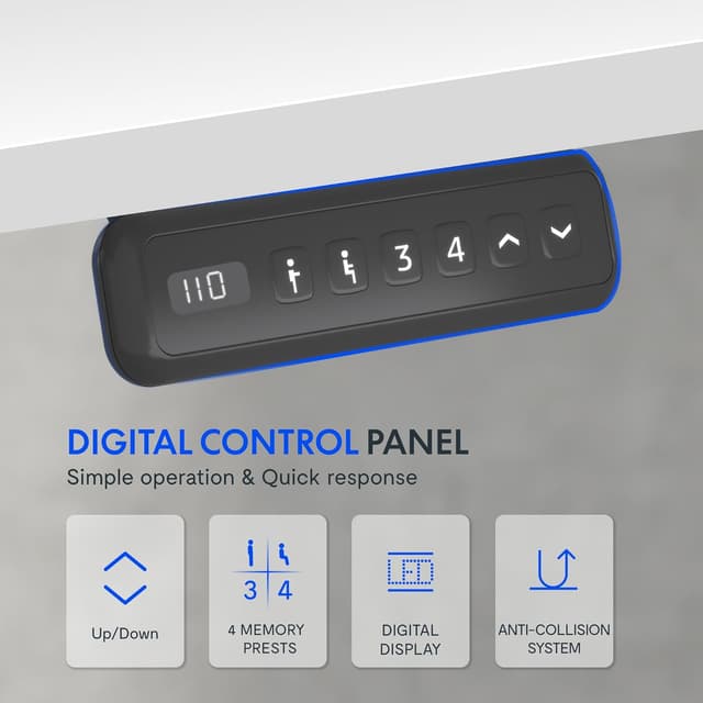 Detalle de FLEXISPOT Scrivania regolabile in altezza 120 x 60 cm con piano intero e anti-ostacoli (nero)