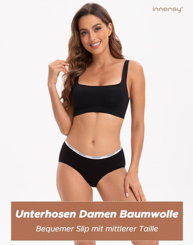 Detalle de INNERSY Damen-Unterhosen aus Baumwolle (Hipster, Mehrpack) – 6er-Pack