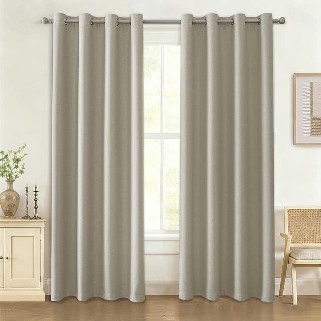 Detalle de Ystyle rideau occultant et isolant effet lin, 2 panneaux 140 x 260 cm, beige
