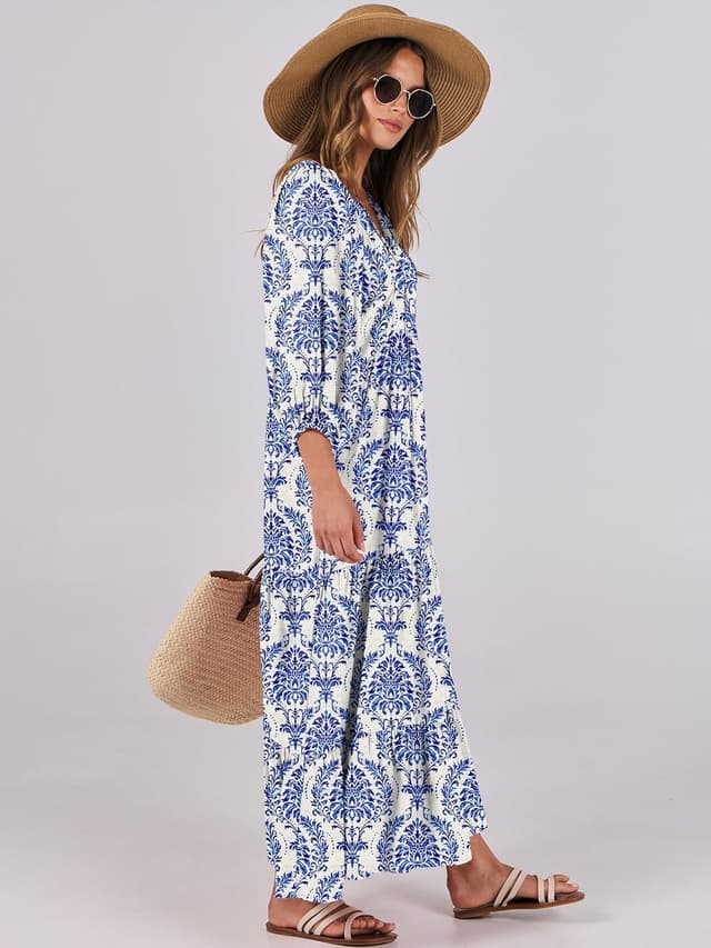 Detalle de ANRABESS 2026 Boho Maxi Dress V‑Neck Floral