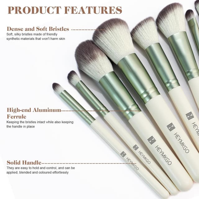 Detalle de HEYMKGO Pinselset Makeup 12-teilig – Profi-Makeup-Pinsel mit Reisetasche