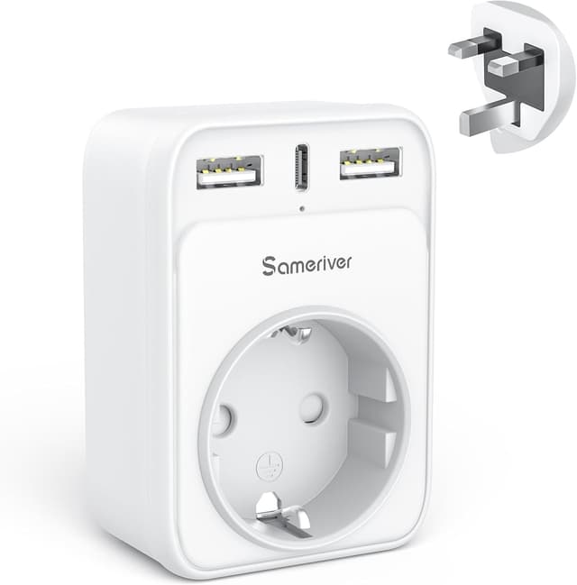 Detalle de Reiseadapter UK Typ G mit 2×USB + USB‑C