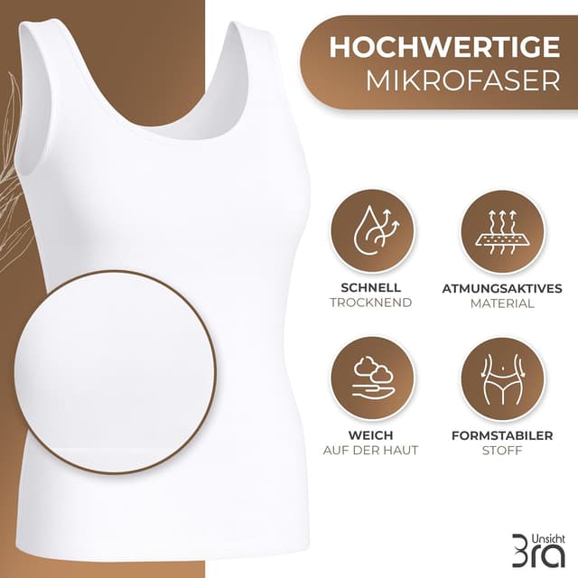 Detalle 2 de UnsichtBra 3er Pack Shape Damen Unterhemden Longshirt – Basic Mikrofaser Longtop ohne Bügel