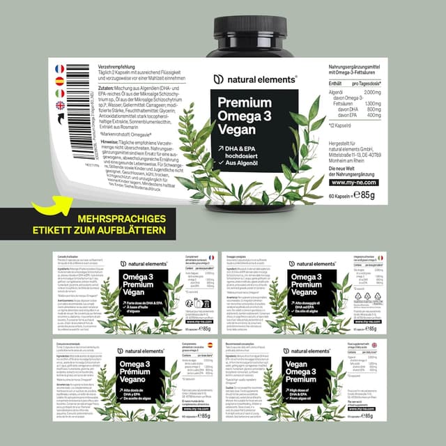 Thumbnail 5 de natural elements Premium Omega 3 Vegan 60 Kapseln — 2000 mg Algenöl