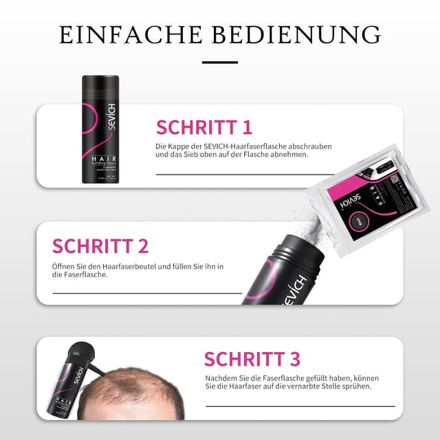 Detalle 2 de Sevich Streuhaar 100 g Nachfüllpackung für Haarverdichtung bei ausdünnendem Haar (schwarz)