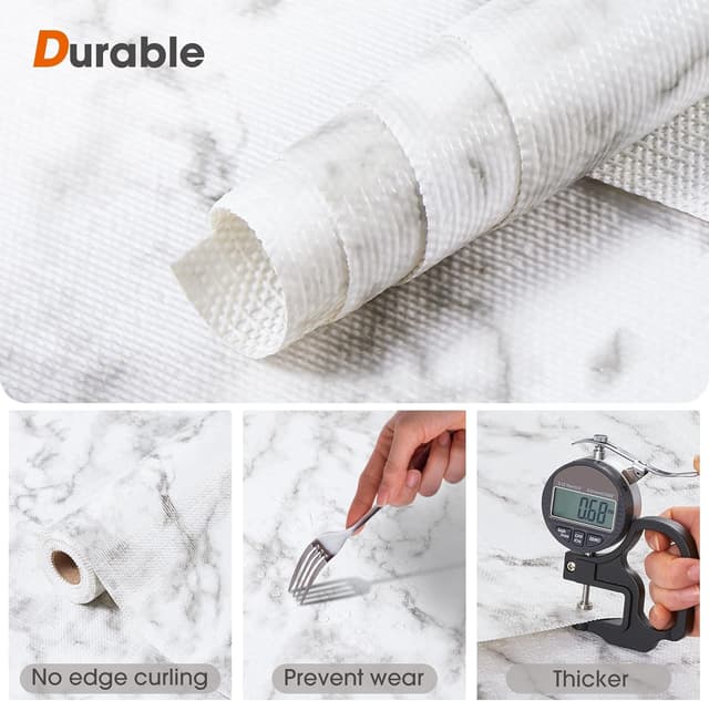 Detalle 2 de ALIUNI Drawer and Shelf Liner (Non-Adhesive), White Marble, Waterproof Non-Slip PVC Mats, 12 in x 10 FT