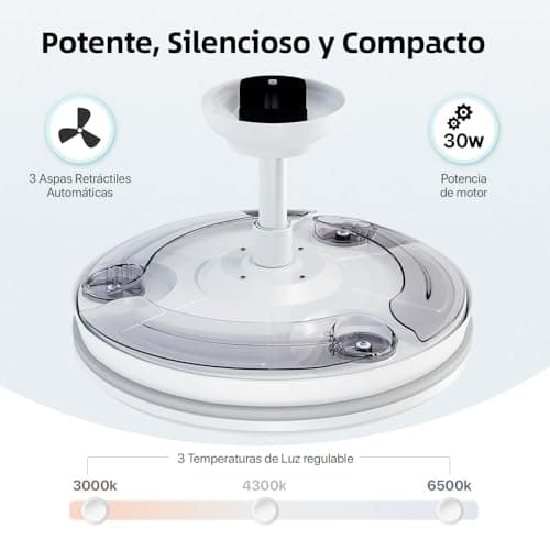 Detalle de Ventilador de techo LEDUNI con luz, mando y motor DC 30W de 6 velocidades (50 cm, blanco mate)