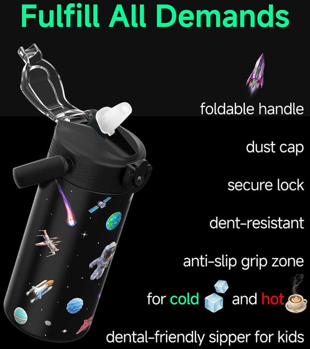 Detalle 2 de MYFOREST 400ml Insulated Kids Water Bottle (14oz) with soft sipper, insulated liner and name spot