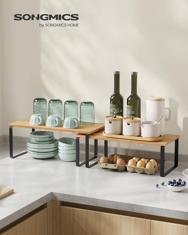 Detalle de SONGMICS KCS200B01 Spice Rack set of 2 cupboard shelf organisers (expandable, stackable)