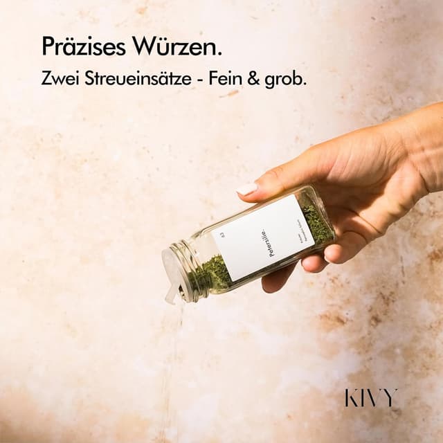 Detalle de KIVY eckige Gewürzgläser mit Streueinsatz (24 x 120 ml) inkl. wasserfester Etiketten