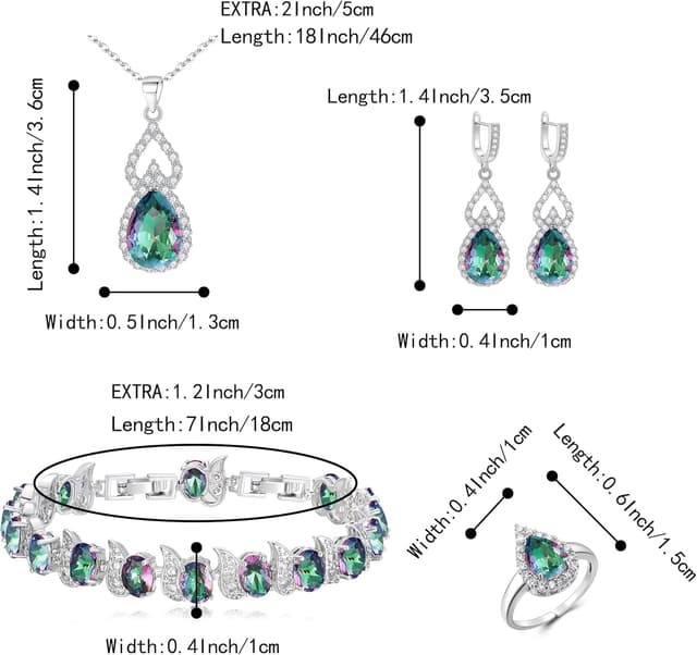 Detalle de Clearine Schmuck-Set für Damen mit Tränen-Anhänger, Cubic-Zirkonia und Ohrringen, Armband & Ring