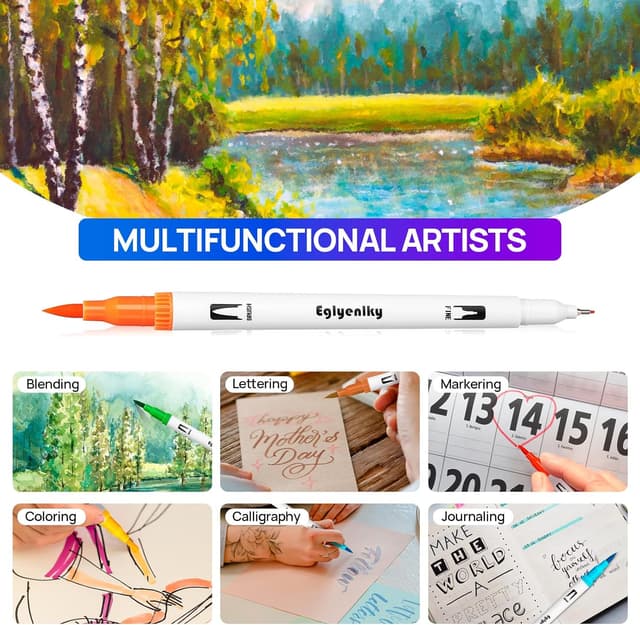 Detalle 2 de Eglyenlky 36-Colour Dual Tip Brush & Fine Markers for Adult Colouring Books