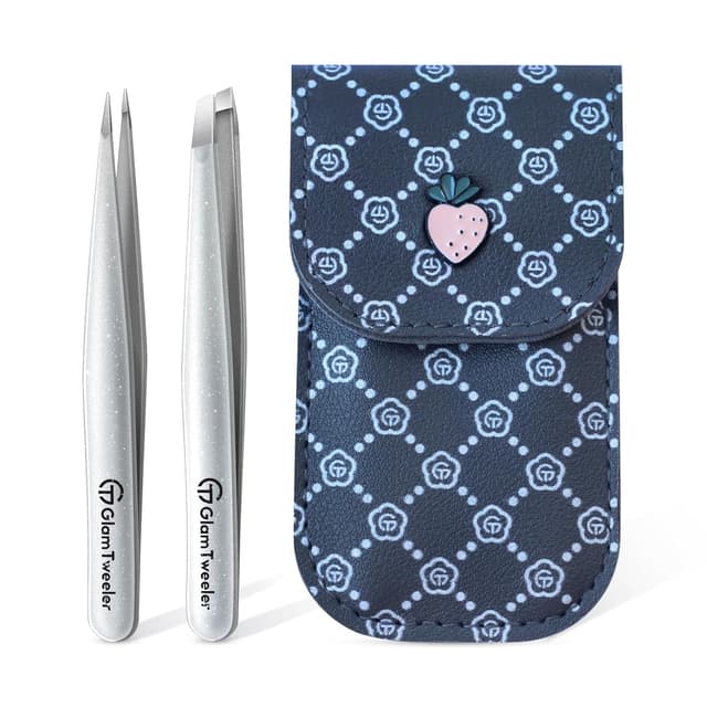 Detalle de GlamTweeler Expert Slant and Point Tip Tweezer Set (Sparkle Silver) with Storage Case