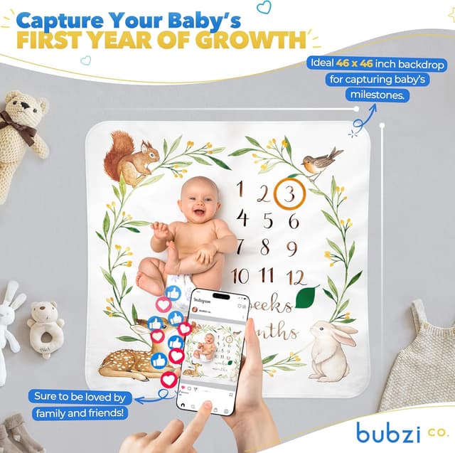 Detalle 2 de Baby Milestone Blanket โ Soft Woodland Photo Blanket for Baby ๐ถ
