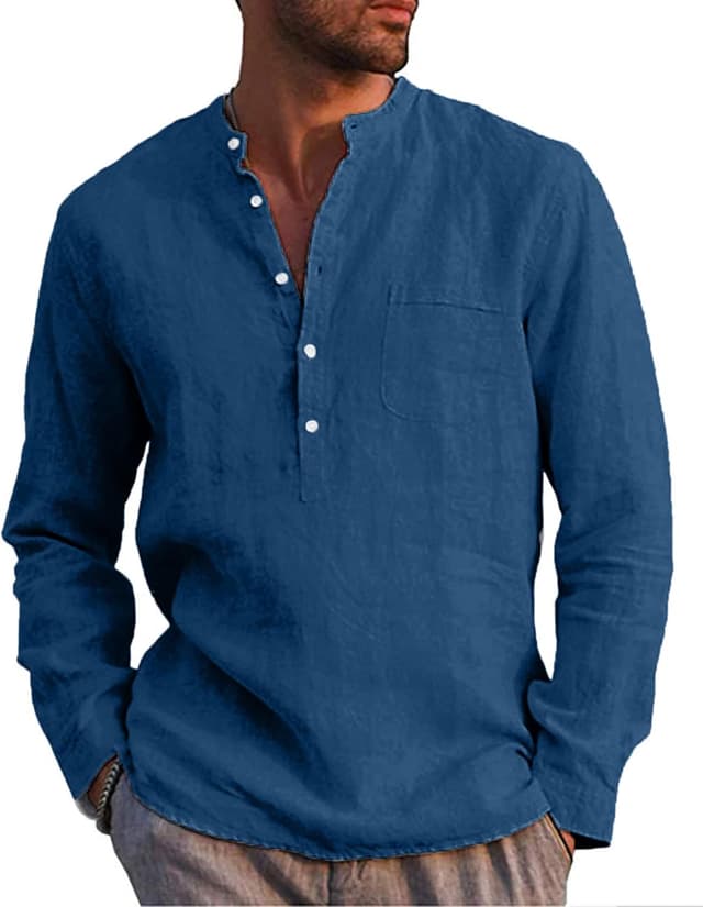 Thumbnail 6 de LVCBL LVCBL Leinen-Hemd Henley Regular Fit