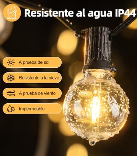Detalle 2 de SAEIHGAE guirnalda de luces exterior LED 20 m con bombillas G40, IP44 e iluminación ampliable