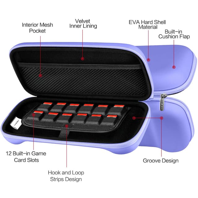 Detalle de ivoler Tragetasche für Nintendo Switch 2 (Modell 2025) – Hartschale mit Platz für 12 Spiele, lila